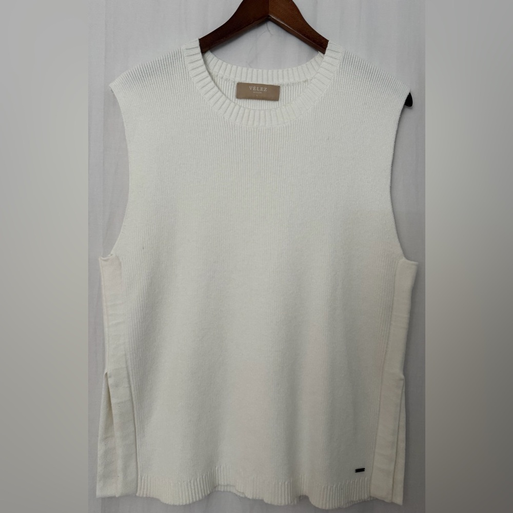 Velez Artisan Women’s Crew Neck Knit Tank Top - White - Sz L